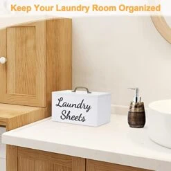 Welltop Dryer Sheet Holder, Dryer Sheet Dispenser With Lid For Laundry Room Organization, Farmhouse Laundry Dryer Sheets Holder For Laundry Decor, Wooden Fabric Softener Dispenser Laundry Container -Songmics Furniture Shop 412sl09FLDL
