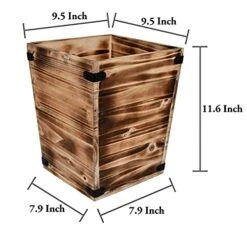 Owlgift Decorative Rustic Burnt Wood Trash Can, Farmhouse Stylish Wooden Waste Basket Near Desk, Square Garbage Cans Trashcan With Metal Brackets For Office, Bedroom & Bathroom -Songmics Furniture Shop 412tIiNnPXS