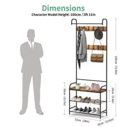 ALVOROG Coat Rack, Shoe Bench, Vintage 3-in-1 Hall Tree, Shoe Rack For Entryway With 3-Tier Storage Shelf And 12 Hooks Removable, Industrial Accent Furniture With Steel Frame - 28in X 12.6in X 72.8in -Songmics Furniture Shop 412uIN51AxL