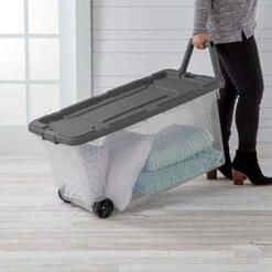 Sterilite 160 Quart Latching Stackable Bedroom Closet Playroom Wheeled Storage Box Container Bin With Gray Lid And Clear Sides, 2 Pack -Songmics Furniture Shop 412us9y9lGL