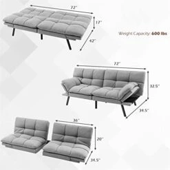 LIUJUN Convertible Futon Sofa Bed Memory Foam Couch Sleeper W/Adjustable Armrest Grey -Songmics Furniture Shop 412yHtHhcWL 2
