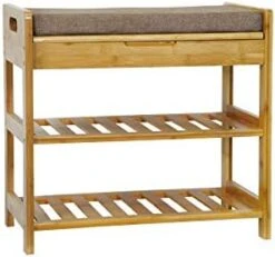C&AHOME 3-Tier Shoe Rack Bench, Entryway Storage Shelf Holds Up To 240LBS, Bamboo Shoe Organizer, 20.5" L X 11.6" W X 19.3" H, Comfort Style With Cushion For Living Room Corridor Natural Color -Songmics Furniture Shop 413 jnbVWuL. AC