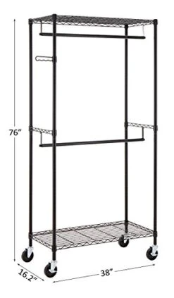 Finnhomy Heavy Duty Rolling Garment Rack Clothes Rack With Double Hanger Rods And Shelves, Portable Closet Organizer With Wheels, 1'' Diameter Thicken Steel Tube Hold Up To 300Lbs, Black 7 Finnhomy Heavy Duty Rolling Garment Rack Clothes Rack With Double Hanger Rods And Shelves, Portable Closet Organizer With Wheels, 1'' Diameter Thicken Steel Tube Hold Up To 300Lbs, Black -Songmics Furniture Shop 4131CbMDhAL