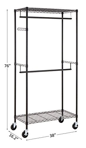 Finnhomy Heavy Duty Rolling Garment Rack Clothes Rack With Double Hanger Rods And Shelves, Portable Closet Organizer With Wheels, 1'' Diameter Thicken Steel Tube Hold Up To 300Lbs, Black 3 Finnhomy Heavy Duty Rolling Garment Rack Clothes Rack With Double Hanger Rods And Shelves, Portable Closet Organizer With Wheels, 1'' Diameter Thicken Steel Tube Hold Up To 300Lbs, Black - Image 3