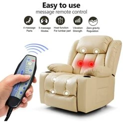 LEISLAND Power Lift Chairs Recliners For Elderly, Breathable Leather Recliner Chairs With Massage And Heat, Lay Flat Sleeper Chair With Cup Holder,OKIN Motor,USB Charge Port, Remote Control(Beige) -Songmics Furniture Shop 4139aewI8dL
