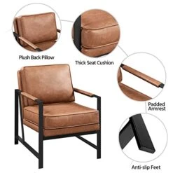 Yaheetech PU Leather Armchairs, Retro Leisure Accent Chair With Extra Soft Padded And Cushion, 105 Degree Slant Back, Modern Reading Arm Chair For Living Room/Office/Bedroom/Study, 2pcs, Light Brown -Songmics Furniture Shop 413F57u4EzL