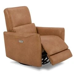 CHITA Power Recliner Swivel Glider, Upholstered Faux Leather Living Room Reclining Sofa Chair With Lumbar Support, Cognac Brown
