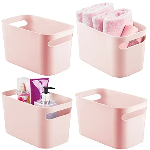 MDesign Deep Plastic Bathroom Bin With Handles, Storage Organizer For Vanity Countertop, Hold Soap, Body Wash, Shampoo, Lotion, Conditioner, Hand Towels - 10" Long, Aura Collection, 4 Pack, Light Pink 1 MDesign Deep Plastic Bathroom Bin With Handles, Storage Organizer For Vanity Countertop, Hold Soap, Body Wash, Shampoo, Lotion, Conditioner, Hand Towels - 10" Long, Aura Collection, 4 Pack, Light Pink