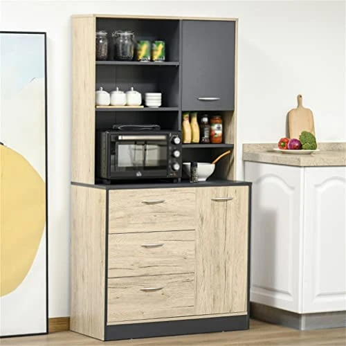 CZDYUF 67" Freestanding Buffet, Kitchen Storage Cabinet With 3 Drawers, Cable Management, 4 Cubbies And 2 Cabinets. 2 CZDYUF 67" Freestanding Buffet, Kitchen Storage Cabinet With 3 Drawers, Cable Management, 4 Cubbies And 2 Cabinets. - Image 2