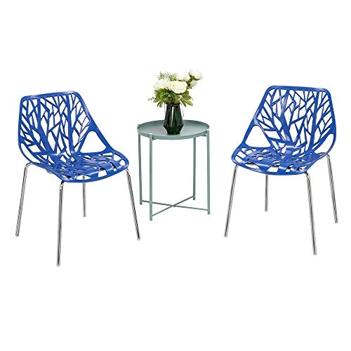 Bonnlo Modern Stackable Chair Set Of 4 Kitchen Dining Chair Birch Sapling Comfy Chairs For Indoor Use (Blue) 4 Bonnlo Modern Stackable Chair Set Of 4 Kitchen Dining Chair Birch Sapling Comfy Chairs For Indoor Use (Blue) - Image 4