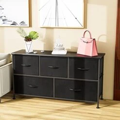 Devoko Dresser For Bedroom With 5 Drawers, Wide Chest Of Drawers With Fabric Bins, Storage Organizer Unit With Steel Frame And Wooden Top For Living Room, Closets, TV Stand,Hallway And Entryway -Songmics Furniture Shop 413V0wDpkVL