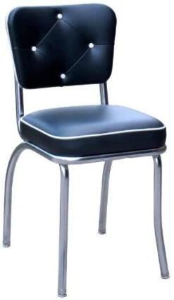 Richardson Seating Chrome Diner Chair With Button Tufted Back And Box Seat, Black, 2"