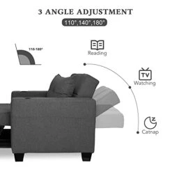 DURASPACE Futon Sofa Bed, 3 In 1 Convertible Sofa Chair Bed, Adjustable Backrest Chair, Chaise Lounge With USB Ports, Cup Holder, Side Pocket, Storage Box For Living Room (Dark Gray Linen) -Songmics Furniture Shop 413Xs1k9htL