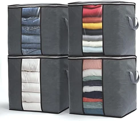 90L Large Capacity 4 Pack Clothes Storage Bag, Storage Bins For Clothes, Closet Organizers And Storage Containers For Blanket Bedding Comforter, Thick Fabric With Reinforced Handles, Zipper, Clear Window 6 90L Large Capacity 4 Pack Clothes Storage Bag, Storage Bins For Clothes, Closet Organizers And Storage Containers For Blanket Bedding Comforter, Thick Fabric With Reinforced Handles, Zipper, Clear Window - Image 6