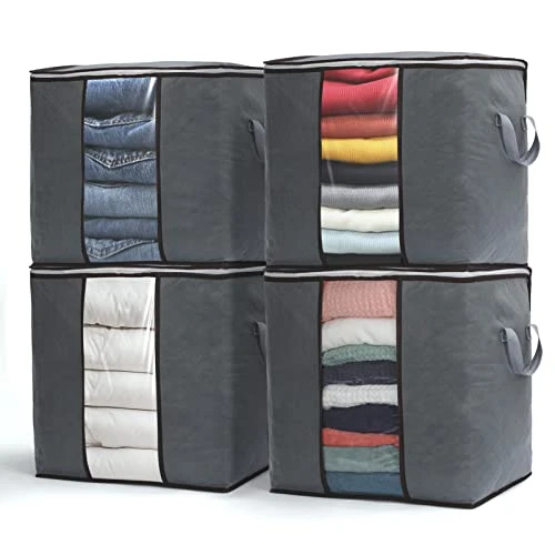 90L Large Capacity 4 Pack Clothes Storage Bag, Storage Bins For Clothes, Closet Organizers And Storage Containers For Blanket Bedding Comforter, Thick Fabric With Reinforced Handles, Zipper, Clear Window 1 90L Large Capacity 4 Pack Clothes Storage Bag, Storage Bins For Clothes, Closet Organizers And Storage Containers For Blanket Bedding Comforter, Thick Fabric With Reinforced Handles, Zipper, Clear Window