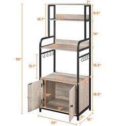 Yaheetech 4-Tier Kitchen Bakers Rack With Storage Cabinet And Hutch, Microwave Oven Stand Coffee Bar Pantry Cabinet With 8 S Hooks, Freestanding Kitchen Shelves Spice Rack, Gray -Songmics Furniture Shop 413bhBILdFL