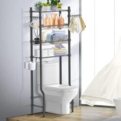 Azmall Over The Toilet Storage - 4 Tier Bathroom Organizer Over Toilet Shelf Rack Bathroom Space Saver Toilet Stand Shelves Above Toilet Organizer, Black -Songmics Furniture Shop 413edFKdc4L. AC