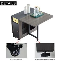 FUNROLUX Folding Dining Table With Storage Rack And 2 Drawers, Movable Kitchen Table Extendable Versatile Table Space Saving Foldable In 3 Forms (Grey) -Songmics Furniture Shop 413gUwqfjkL