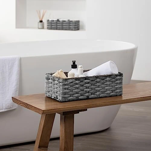 Wicker Baskets For Organizing, Waterproof Bathroom Storage Baskets, Back Of Toilet Paper Storage Baskets Organizer - 2 Pack 5 Wicker Baskets For Organizing, Waterproof Bathroom Storage Baskets, Back Of Toilet Paper Storage Baskets Organizer - 2 Pack - Image 5