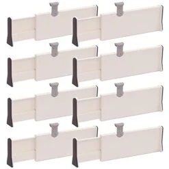TENABORT Set Of 8 Adjustable Drawer Dividers Organizer Separators Plastic Dresser Organizer For Bedroom, Bathroom, Closet, Office Desk, Kitchen Storage