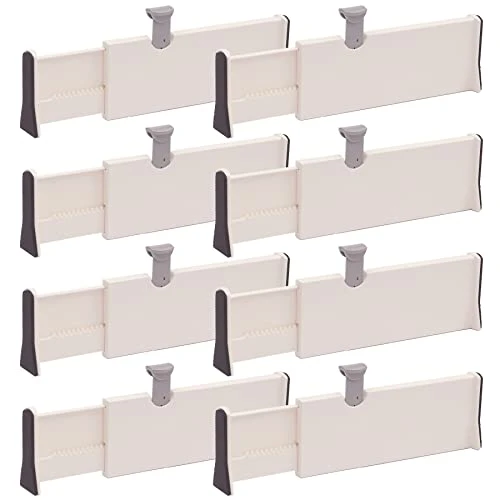 TENABORT Set Of 8 Adjustable Drawer Dividers Organizer Separators Plastic Dresser Organizer For Bedroom, Bathroom, Closet, Office Desk, Kitchen Storage 1 TENABORT Set Of 8 Adjustable Drawer Dividers Organizer Separators Plastic Dresser Organizer For Bedroom, Bathroom, Closet, Office Desk, Kitchen Storage