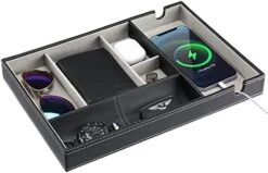 ProCase PU Valet Tray For Dad, Fathers’ Day Gift From Son Daughter - Nightstand Organizer EDC Dump Catchall Trays With Phone Charging Station, Dresser Top Entryway Faux Leather Storage Box -Black -Songmics Furniture Shop 413pWEA4kwL. AC