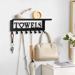 Towel Rack With Metal Shelf For Bathroom Wall Mounted Towel Holder With Hooks Towel Hanger Towel Storage Wall Decor For Bedroom, Living Room, Kitchen (8 Hooks, Black) -Songmics Furniture Shop 413v8qGCHKL