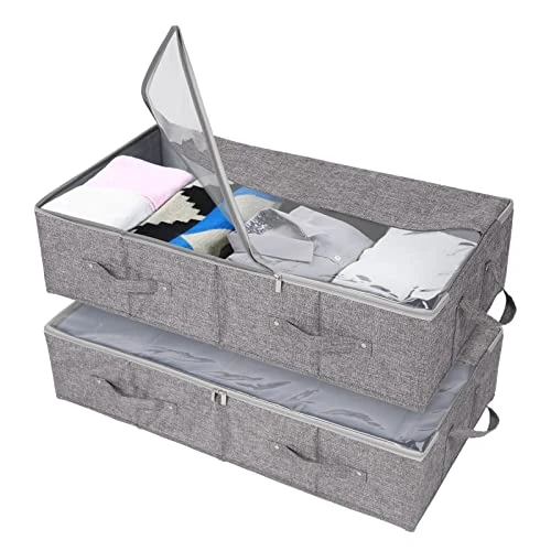 Vicyak 2 Pack Under Bed Storage Containers, 54L Large Capacity Linen Foldable Waterproof Storage Bins With Clear Window And 4 Reinforced Handles, Organizer Bags For Clothes, Blankets And Shoes 1 Vicyak 2 Pack Under Bed Storage Containers, 54L Large Capacity Linen Foldable Waterproof Storage Bins With Clear Window And 4 Reinforced Handles, Organizer Bags For Clothes, Blankets And Shoes