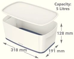 Leitz A5 MyBox Small With Lid, Storage Box For Home And Office, 5 L, High Gloss, Plastic, White;MyBox