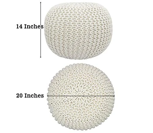 COTTON CRAFT - Hand Knitted Cable Style Dori Pouf - Ivory - Floor Ottoman - Cotton Braid Cord - Handmade & Hand Stitched - Truly One Of A Kind Seating - 20 Dia X 14 High 1 COTTON CRAFT - Hand Knitted Cable Style Dori Pouf - Ivory - Floor Ottoman - Cotton Braid Cord - Handmade & Hand Stitched - Truly One Of A Kind Seating - 20 Dia X 14 High