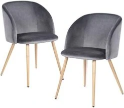 EGGREE Mid Century Modern Velvet Accent Living Room Chair Set Of 2 Upholstered Leisure Club Chair Vanity Chairs Armrest With Solid Metal Legs Velvet Cushion For Bedroom Living Room Kitchen,Grey -Songmics Furniture Shop 414 6oBVXNL. AC 1