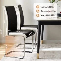 SICOTAS Dining Chairs Set Of 2 - Modern Kitchen Chairs Faux Leather, High Back Dining Room Chairs With Metal Base, Upholstered Dinner Chairs, 2 PCS Armless Side Chair For Dining Room And Kitchen,Black -Songmics Furniture Shop 4142StTEoxL