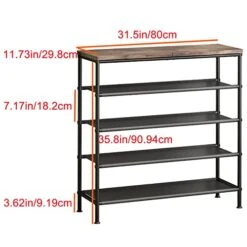 INGIORDAR Shoe Rack Organizer 5 Tier Metal Organizer Shelf With Industrial MDF Board And Layer Fabric For Entryway Closet Bedroom Living Room Garage,Black & Rustic Brown (Black+Rustic Brown, 5 Tier) -Songmics Furniture Shop 4143BH21T9L