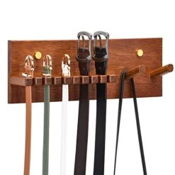 TOXINYUAN Wooden Belt Organizer For Closet, 2-in-1 Belt Hanger And Coat Hooks Organizer Wall Mount, Belt Rack For Men Or Women, Belt Storage, Belt Holder, Closet Belt Display Racks