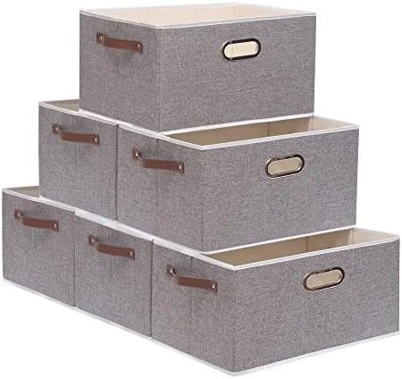 Yawinhe Collapsible Storage Bins, 15.0 X 9.8 X 8.3 Inch, Cube Storage Bins, Fabric Foldable Storage Bins Organizer Containers With Dual Leather Handles For Home Closet Office (White/Grey, 2-Pack) 9 Yawinhe Collapsible Storage Bins, 15.0 X 9.8 X 8.3 Inch, Cube Storage Bins, Fabric Foldable Storage Bins Organizer Containers With Dual Leather Handles For Home Closet Office (White/Grey, 2-Pack) - Image 9