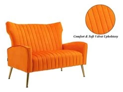 Altrobene Velvet Couch Modern Wingback Loveseat Tufted Luxury Sofa With Gold Legs For Living Room/Bedroom, Orange -Songmics Furniture Shop 414GULV5ftL