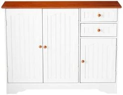 Kings Brand FURNITURE White / Walnut Finish Wood Kitchen Storage Buffet Cabinet -Songmics Furniture Shop 414GlrnBiIL
