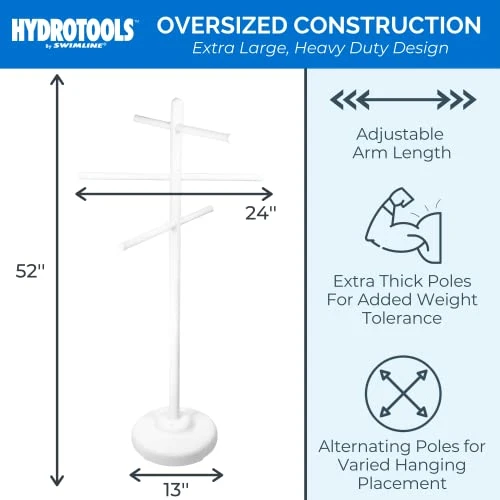 SWIMLINE HYDROTOOLS 89032 Free Standing Poolside Adjustable-Towel Rack With Water Weighted Base Three Arms Tier For Outdoors & Indoors Pool Patio Bathroom Poolside Accessory Holder Bar Drying-Stand 2 SWIMLINE HYDROTOOLS 89032 Free Standing Poolside Adjustable-Towel Rack With Water Weighted Base Three Arms Tier For Outdoors & Indoors Pool Patio Bathroom Poolside Accessory Holder Bar Drying-Stand - Image 2