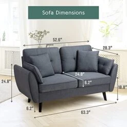 JAMFLY 63" Modern Loveseat Sofa Couch,Mid Century Couches For Living Room, Upholstered 2-Seat Love Seats With Pillow, Comfortable Small Space Sofa For Bedroom, Apartment