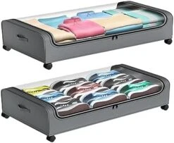 Under Bed Storage, Under The Bed Storage Containers With Wheels, Under Bed Shoe Storage Organizer With Storage Bags, Rolling Underbed Storage Containers For Bedroom Clothes Shoes Blankets (2 Pack, Black) 12 Under Bed Storage, Under The Bed Storage Containers With Wheels, Under Bed Shoe Storage Organizer With Storage Bags, Rolling Underbed Storage Containers For Bedroom Clothes Shoes Blankets (2 Pack, Black) -Songmics Furniture Shop 414MFE6C55L. AC