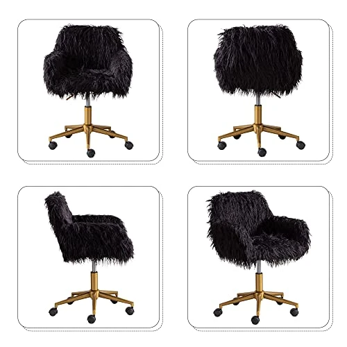 KCC Fluffy Office Desk Chair, Faux Fur Modern Swivel Armchair With Wheels, Soft Comfy Fuzzy Elegant Accent Makeup Vanity Chairs For Women Girls, Home Living Dressing Room Bedroom, Black 5 KCC Fluffy Office Desk Chair, Faux Fur Modern Swivel Armchair With Wheels, Soft Comfy Fuzzy Elegant Accent Makeup Vanity Chairs For Women Girls, Home Living Dressing Room Bedroom, Black - Image 5
