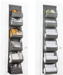 ZOBER Purse Organizer For Closet - Over The Door Purse Organizer W/ 6 Pockets For Easy Purse Storage - Durable Metal Hooks - Purse Rack W/Clear Pockets - Java (2 Pack) -Songmics Furniture Shop 414Nv7AV1tL. AC