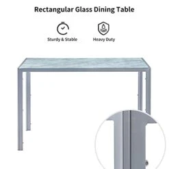 ROOIOME Gray Glass Dining Table Marbled Effect With Tempered Glass Top And Metal Frame And Leg, Gray Rectangle Kitchen Table For Restaurant (L X W X H) 51.20" * 27.5" * 29.5" 14 ROOIOME Gray Glass Dining Table Marbled Effect With Tempered Glass Top And Metal Frame And Leg, Gray Rectangle Kitchen Table For Restaurant (L X W X H) 51.20" * 27.5" * 29.5" -Songmics Furniture Shop 414PqncuvLL