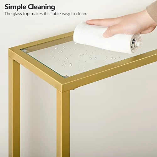 HOOBRO 55.1" Gold Console Table, Narrow Tempered Glass Entryway Table, Sofa Table Behind Couch, Modern Style, Metal Frame, Hallway, Living Room, Gold GD06XG01 5 HOOBRO 55.1" Gold Console Table, Narrow Tempered Glass Entryway Table, Sofa Table Behind Couch, Modern Style, Metal Frame, Hallway, Living Room, Gold GD06XG01 - Image 5