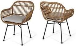 Christopher Knight Home Rodney Indoor Woven Faux Rattan Chairs With Cushions (Set Of 2), Light Brown And Beige Finish -Songmics Furniture Shop 414VkTUNrL. AC