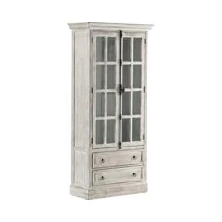 Crestview Collection Hudson 2 Drawer 2 Door Curio Cabinet Gray Wood -Songmics Furniture Shop 414WHRMTexL