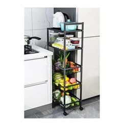 Free Standing Kitchen Storage Shelf Rack Kitchen Crevice Storage Rack Multi-layer Trolley Fruit And Vegetable Rack Narrow Refrigerator Gap Storage Rack Shelf Kitchen Bakers Rack Microwave Oven Stand (