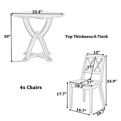 Merax Mid-Century 5 Piece Dining Table Set With Chairs For 4 People, Home Kitchen Wooden Furniture, Antique Oak+Antique Blue 2 Merax Mid-Century 5 Piece Dining Table Set With Chairs For 4 People, Home Kitchen Wooden Furniture, Antique Oak+Antique Blue - Image 2