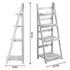 Acehome 4 Tier Ladder Bookshelf, 45.7 Inch Home Office Bookcase, Industrial Ladder Shelf, Freestanding Storage Organizer Rack, Solid Wood Shelf With For Bedroom, Living Room, Home Office-White 9 Acehome 4 Tier Ladder Bookshelf, 45.7 Inch Home Office Bookcase, Industrial Ladder Shelf, Freestanding Storage Organizer Rack, Solid Wood Shelf With For Bedroom, Living Room, Home Office-White -Songmics Furniture Shop 414fJ6qadEL