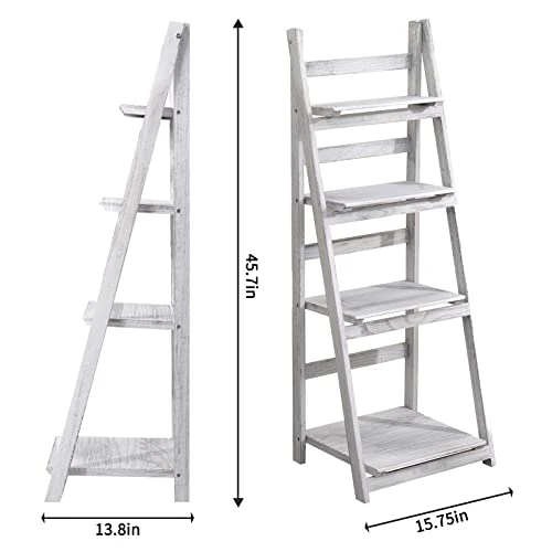 Acehome 4 Tier Ladder Bookshelf, 45.7 Inch Home Office Bookcase, Industrial Ladder Shelf, Freestanding Storage Organizer Rack, Solid Wood Shelf With For Bedroom, Living Room, Home Office-White 4 Acehome 4 Tier Ladder Bookshelf, 45.7 Inch Home Office Bookcase, Industrial Ladder Shelf, Freestanding Storage Organizer Rack, Solid Wood Shelf With For Bedroom, Living Room, Home Office-White - Image 4